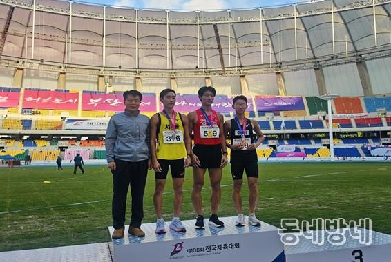 육상, 한국체대 출신 최찬유 선수(김해출신) 금메달 수상 모습