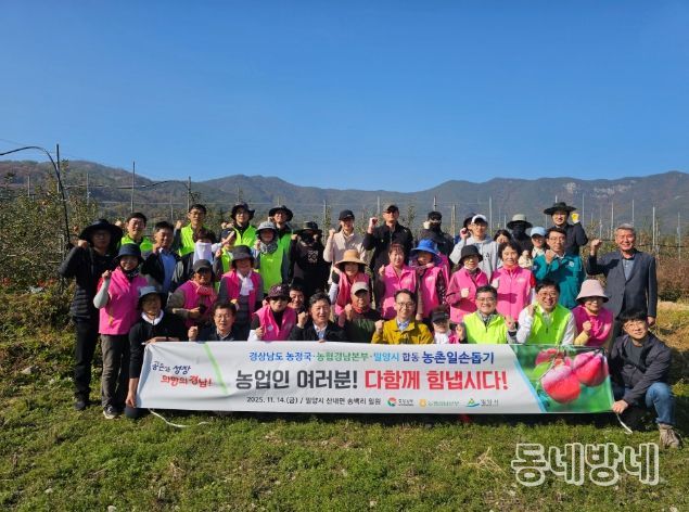 경남농협-밀양시-민간(고.주.모) 합동 밀양시 사과수확 현장 찾아 농촌 일손