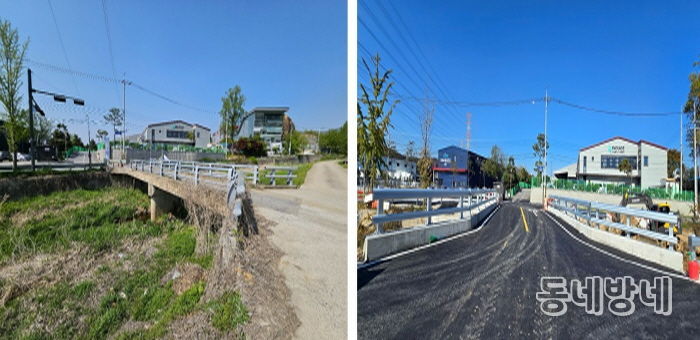 예지교 확장 공사 전(왼쪽)과 공사 후(오른쪽) 모습