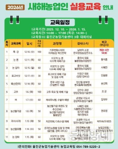 울진군, 2026년 새해농업인실용교육 추진