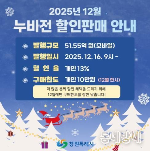 창원시 모바일 누비전, 연말 13% 할인 51.55억 원 추가 발행