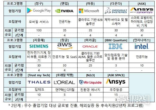 ’25년 글로벌 기업별 주요 지원 분야 및 규모(안)