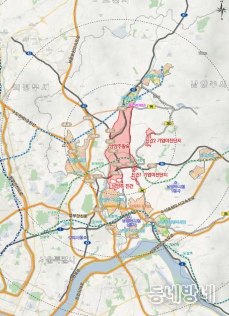 왕숙지구 및 기업이전단지 위치도