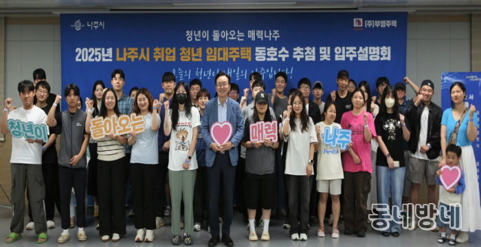 나주시가 오는 3월 13일까지 ‘취업 청년 임대주택 지원사업’ 입주자를 모집한다. 사진은 지난해 취업 청년 임대주택 추첨 및 입주설명회 단체사진. (사진 제공-나주시)