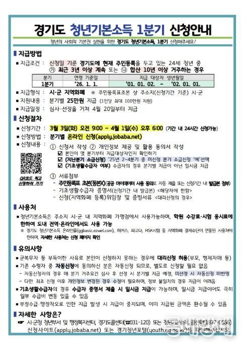 동두천시, 2026년 청년 기본소득 1분기 신청 접수